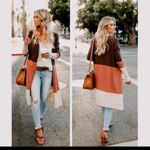 Long Color-Block Lightweight Fall cardigan NWOT